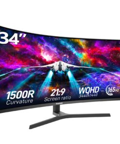Gawfolk 34 Inch Ultrawide Curved Gaming Monitor, 1500R PC Screen 165hz UWQHD 3440x1440, Curved Computer Screen with FreeSync,Multi-Directional Adjustable Base