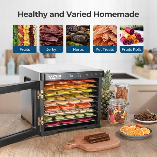 YASHE Food Dehydrator Machine, 9-Tray Stainless Steel Jerky Dehydrator, 1000W Food Dryer with Adjustable Timer & Temperature, Recipes Included for Meat, Fruits, and Herbs - Image 7