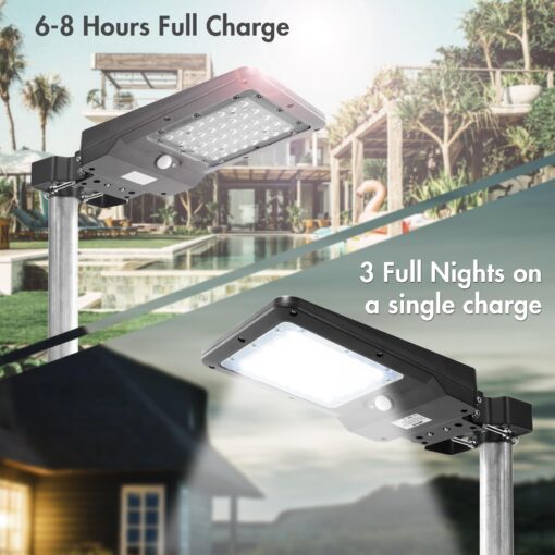 Wagan EL8588 1000 Lumen Integrated Solar Street Lamp Security Flood Light Motion Sensor Waterproof Weatherproof Dusk to Dawn Solar LED Light Lamp for Outdoor Garden Yard Path Parking Lot (4 Pack) - Image 5
