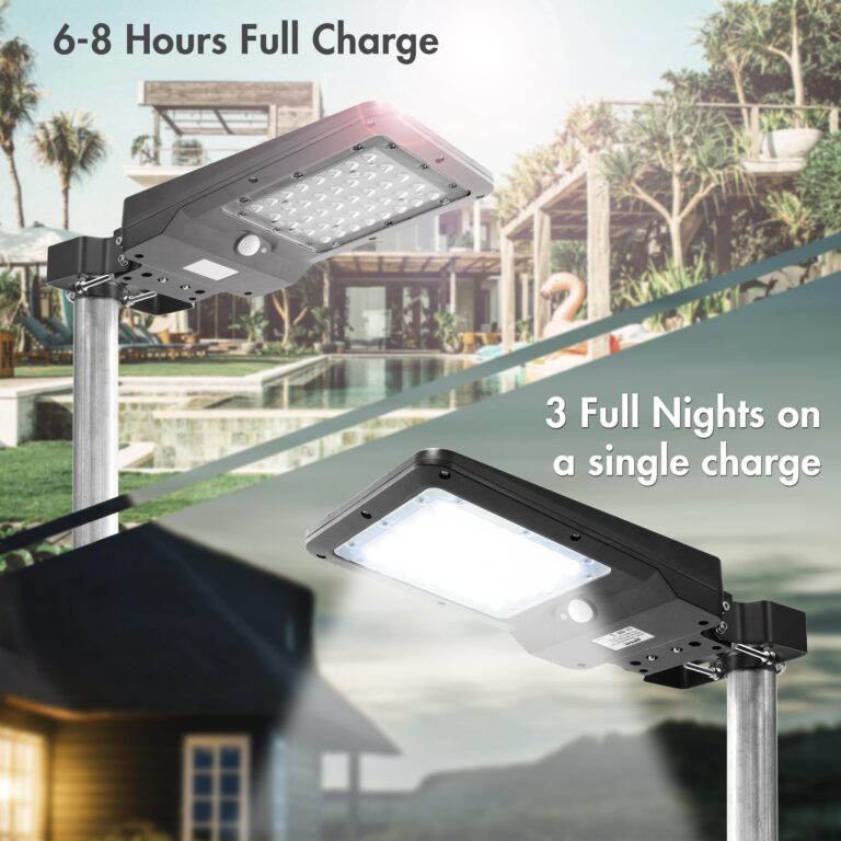 Wagan EL8588 1000 Lumen Integrated Solar Street Lamp Security Flood Light Motion Sensor Waterproof Weatherproof Dusk to Dawn Solar LED Light Lamp for Outdoor Garden Yard Path Parking Lot (4 Pack) - Image 5