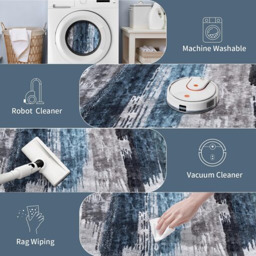 Ciicool Modern Abstract Deep Blue Gray Rug for Living Room, 8'x10' Machine Washable Area Rug Non-Slip Rug, Low-Pile Contemporary Indoor Dining Floor Carpet for Bedroom Office Under Table Home Decor - Image 6