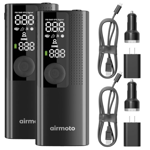 Airmoto and Power Kit Bundle Deal - 2 bundle - Tire Inflator Portable Air Compressor with Power Kit for Charging at Home and on The Road - Cordless Air Pump for Car Tires, Motorcycle, Bicycle