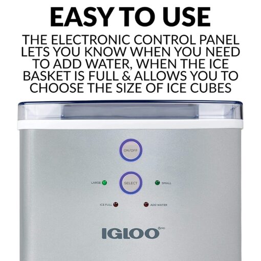Igloo ICEB33SL Large-Capacity Automatic Portable Electric Countertop Ice Maker Machine, 33 Pounds in 24 Hours, 9 Ice Cubes Ready in 7 minutes, With Ice Scoop and Basket, Perfect for Water Bottles - Image 4