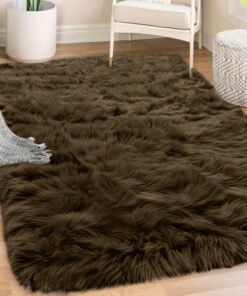 Gorilla Grip Fluffy Faux Fur Rug, Machine Washable Soft Furry Area Rugs, Rubber Backing, Plush Floor Carpets for Baby Nursery, Bedroom, Living Room Shag Carpet, Luxury Home Decor, 6x9, Brown