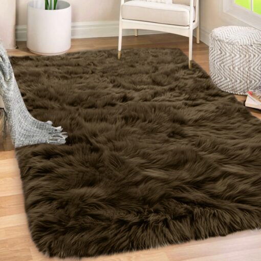 Gorilla Grip Fluffy Faux Fur Rug, Machine Washable Soft Furry Area Rugs, Rubber Backing, Plush Floor Carpets for Baby Nursery, Bedroom, Living Room Shag Carpet, Luxury Home Decor, 6x9, Brown