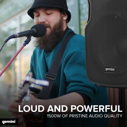 Gemini 12” 1500W Wireless Battery-Powered Bluetooth PA Speaker with Mic & Guitar Inputs, USB/SD/FM – Rugged Pro Audio for Outdoor Events, Instructors & Musicians - Image 2