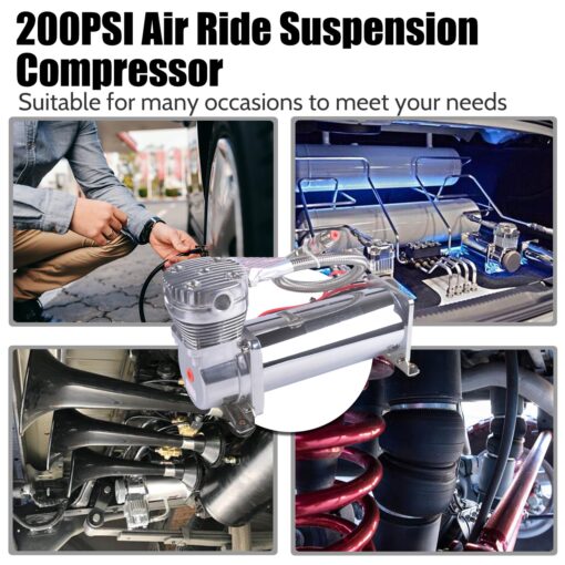 CNRAQR 2PCS 200PSI Heavy Duty Air Train Horn/Air Ride Suspension Compressor 3/8 NPT 12V Silver for Car Horns - Image 4