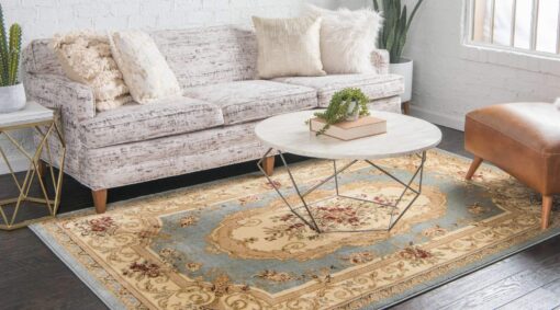 Unique Loom Versailles Collection Traditional Classic Floral Motif Area Rug (8' 0 x 10' 0 Rectangular, Slate Blue/ Ivory) - Image 9