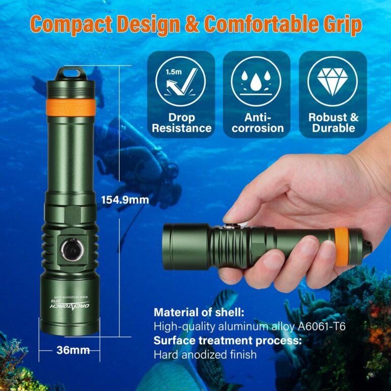 ORCATORCH D710 Scuba Diving Light, 3000 Lumens Super Bright Underwater Flashlight with 6 Degrees Narrow Beam, IP68 Waterproof Night Dive Torch 150 Meters Submersible Light (Green) - Image 3