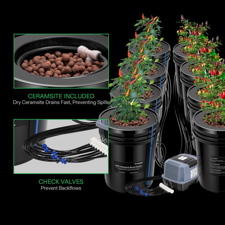 VIVOSUN DWC Hydroponics Grow System with Top Drip Kit, 5-Gallon Deep Water Culture, Recirculating Drip Garden System with Multi-Purpose Air Hose, Air Pump, and Air Stone (8 Buckets + Top Drip Kit) - Image 5