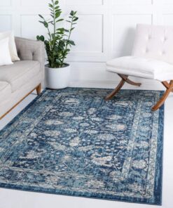Unique Loom Oslo Collection Area Rug - Osterbro (7' 1" x 10' Rectangle, Navy Blue/ Beige)