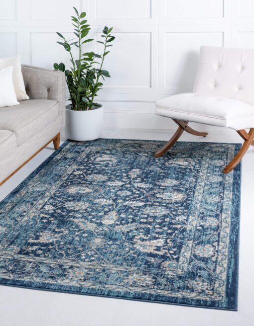 Unique Loom Oslo Collection Area Rug - Osterbro (7' 1" x 10' Rectangle, Navy Blue/ Beige)