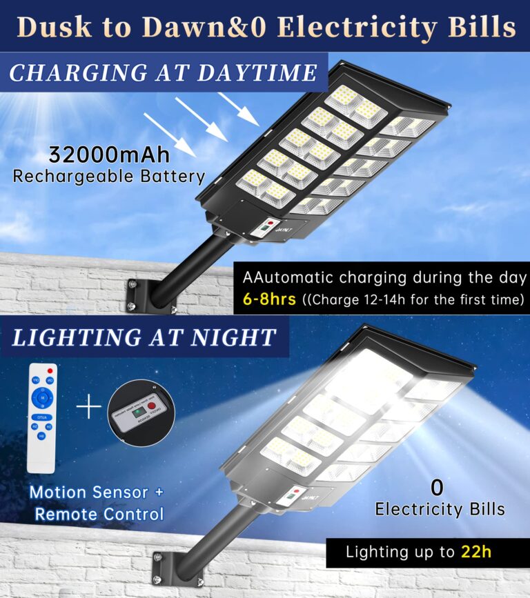 JAYNLT Y-5200W Solar Street Lights Outdoor,520000LM 6500K Commercial Parking Lot Lights Dusk to Dawn, Waterproof Solar Security Flood Lights with Motion Sensor and Remote for Yard, Garage, Driveway - Image 6