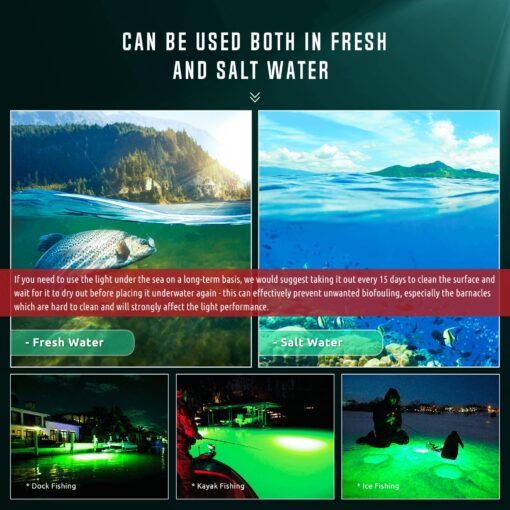 Tendelux Ultra-Bright Underwater Fishing Light with Controller, 110V & 12V Green LED Submersible Light Attractants for Docks, Boats or Kayaks, IP68 Rated for Fresh & Salt Water (30ft Cable) - Image 3