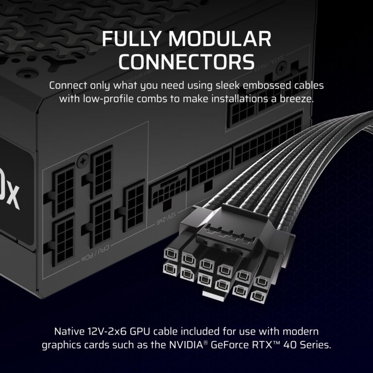 CORSAIR RM850x Fully Modular Low-Noise ATX Power Supply – ATX 3.1 Compliant – PCIe 5.1 Support – Cybenetics Gold Efficiency – Native 12V-2x6 Connector – Black - Image 6