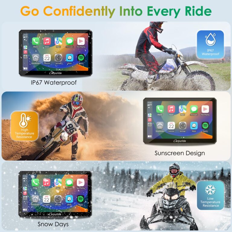 Carpuride W712D Motorcycle Carplay Screen with HD 1080P Dual Dash Cam, Wireless Car Play and Android Auto, 7" Waterproof Rotatable Navigation Touchscreen, Loop Recording, Bluetooth, Wired Controller - Image 4