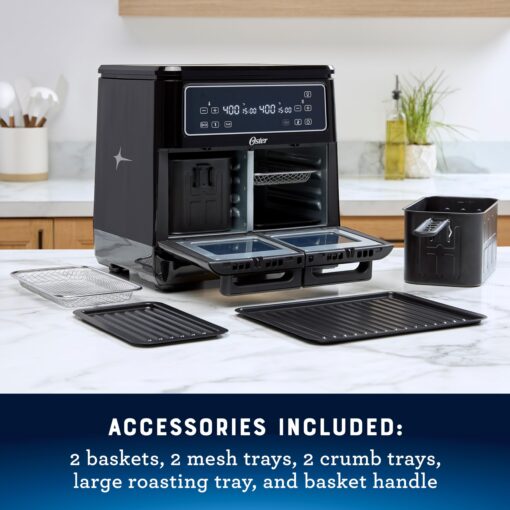 Oster 11-Quart Flex Air Fryer Oven, Dual Air Fryer with 2 Cooking Zones, Double Air Fryer with 6 Cooking Functions, Large Air Fryer with 2 Frying Baskets - Image 2