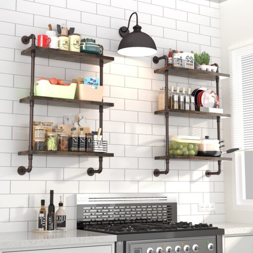 Industrial Pipe Shelf Wall Mounted, Rustic Wood Floating Shelves, 3 Tier Wall Display Bookshelf, Storage Rack Sundries Holder for Kitchen Office Bathroom Organization and Home Decor (24inch x 2) - Image 7