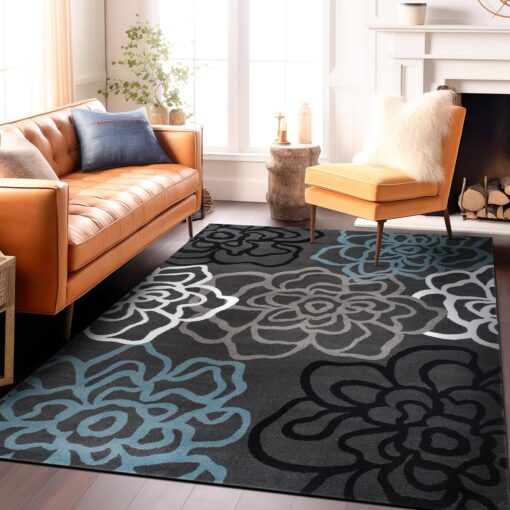 Rugshop Contemporary Modern Floral Abstract Flowers Easy Maintenance for Home Office, Living Room, Bedroom, Kitchen Soft Area Rug 7'10" x 10'2" Gray - Image 3
