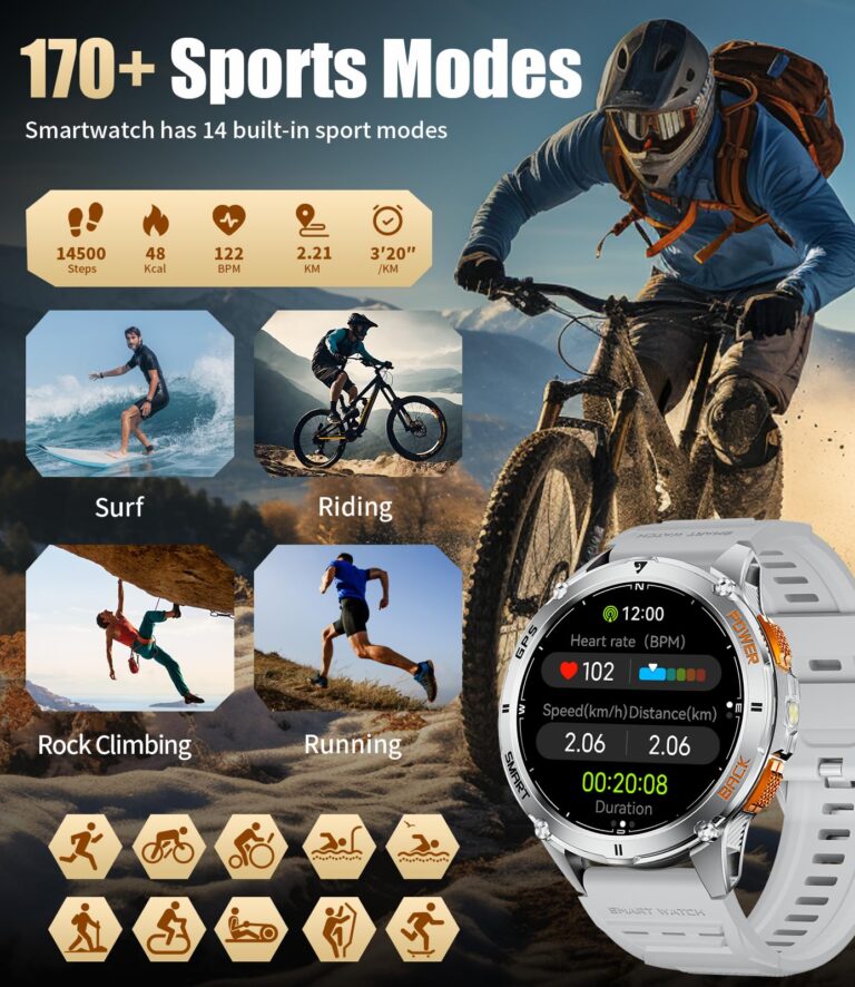LIGE GPS Smart Watch for Men, 1.43" AMOLED/LED Flashlight/Compass Smartwatch, IP68 Waterproof/Swim Mode/100+ Sports Mode Fitness Tracker Watch, Military Smart Watches for Android iPhone Compatible - Image 7