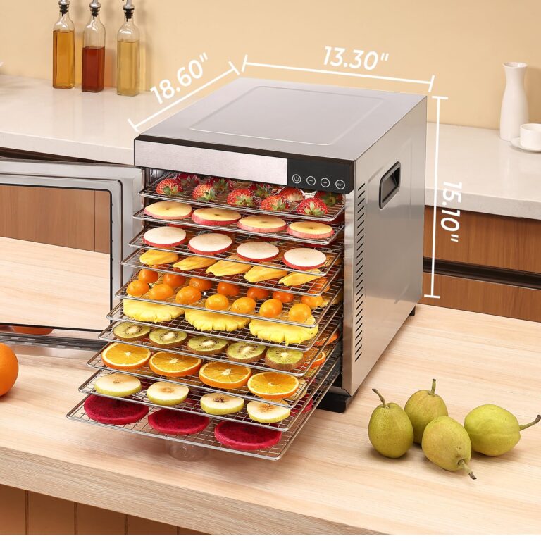 Large Food Dehydrator for Jerky - 10 Stainless Steel Trays, Digital Adjustable Timer, 800W, 176°F, Temperature Control for Jerky, Herb, Fruit and Pet Treats, Model 1015YJ, 2 Year Warranty, Silver - Image 3