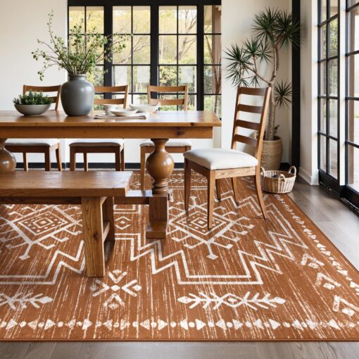 Lahome 8x10 Large Western Rugs for Living Room, Boho Washable Burnt Orange Area Rug for Bedroom Dining Room, Stain Resistant Aztec Carpet for Guestroom Office Home Decor - Image 3