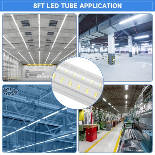 Phiwicsh 8FT LED Shop Light, U Shape 125W Integrated LED Tube Light, 6500K Clear White, 20000LM Super Bright LED Lighting, Flush Mount/Hanging Linkable LED Ceiling Lights for Garage, Plug&Play,6 Pack - Image 2
