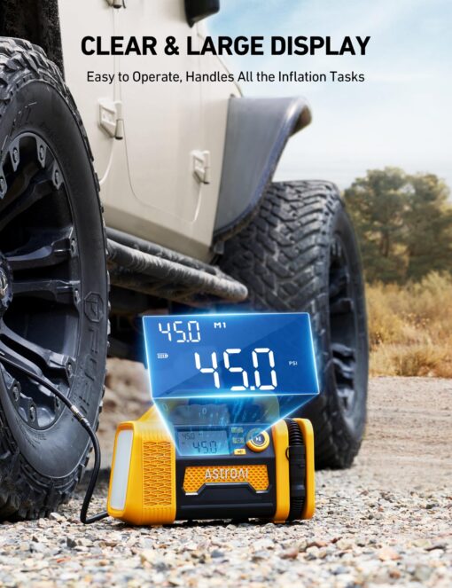 AstroAI TC3 Air Compressor Portable Tire Inflator Offroad Air Compressor for Truck 150PSI with Digital Display Air Pump for Car Heavy Duty for 4x4 Vehicle, RV, SUV, Car Accessories Yellow - Image 7