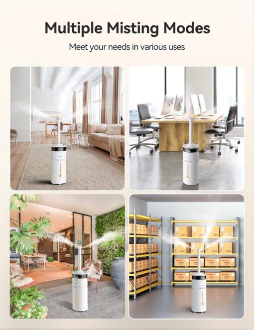 VAGKRI Humidifiers for Large Room, 18L Ultrasonic Cool Mist Humidifier for Home 2000 sq ft, 5 Mist Levels, Auto Mode, Whole House Humidifiers with 2 Extended Tube Quiet Humidifiers for Baby Home Plant - Image 2