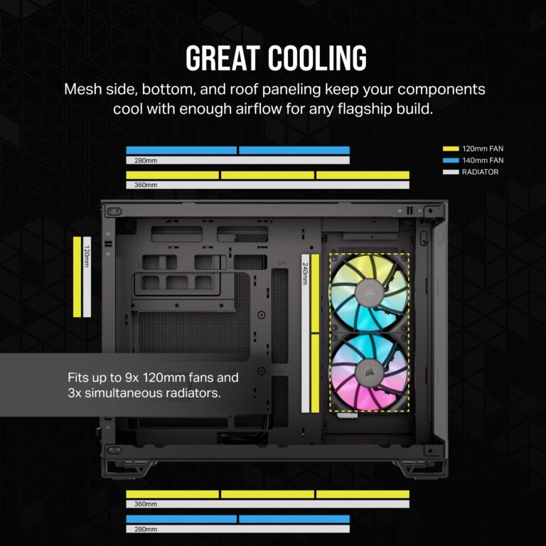 CORSAIR iCUE LINK 2500X RGB Small-Tower mATX Dual Chamber PC Case – Panoramic Tempered Glass – Reverse Connection Motherboard Compatible – 2x CORSAIR RX120 RGB Fans Included – Black - Image 4