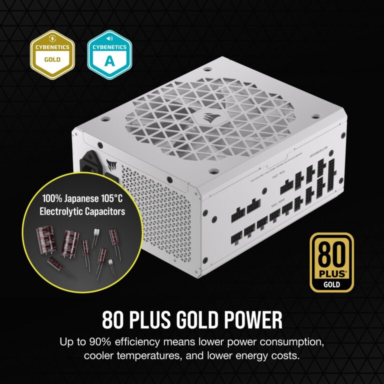 CORSAIR RM1000x Shift Fully Modular ATX Power Supply - 80 Plus Gold - ATX 3.0 - PCIe 5.0 - Zero RPM - Modular Side Interface - White - Image 5