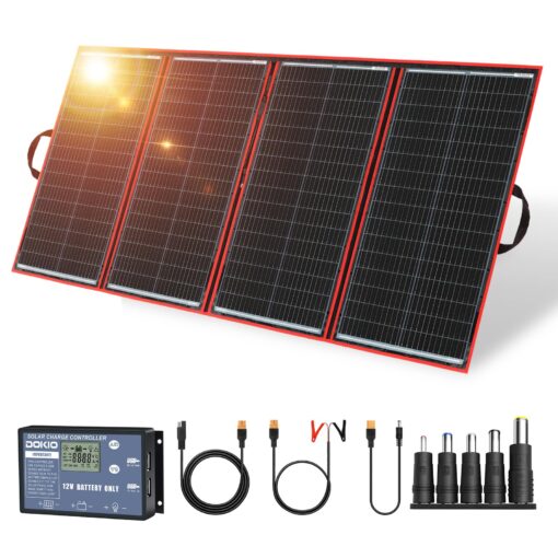 DOKIO 300w 18v Portable Foldable Solar Panel Kit (21x41inch, 17lb) Solar Charger with Controller 2 USB Output to Charge 12v Batteries/Power Station (AGM, Lifepo4) Rv Camping Trailer Emergency Power………