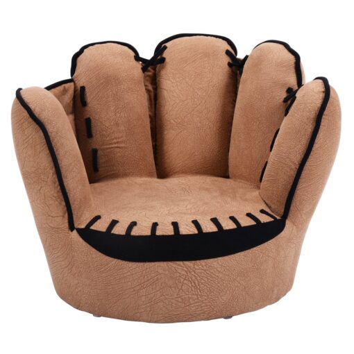 Costzon Kids Couch with Solid Wood Frame & Baseball Glove Design, Children Armchair for Play Room, Nursery, Kindergarten, Kids Room, Gift for Boys & Girls (Brown)