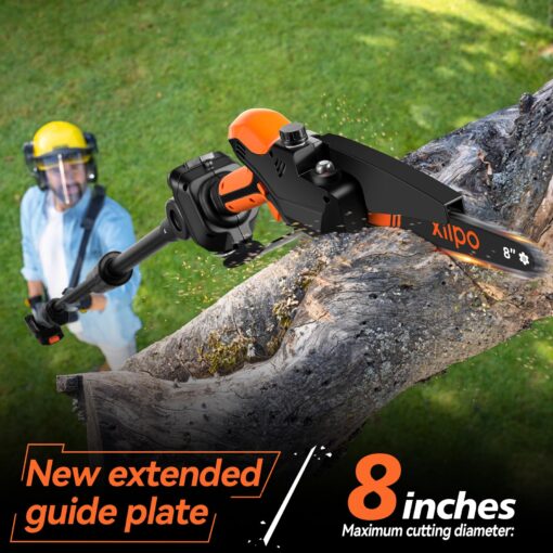 Xilpo 2-in-1 Cordless Pole Saw,8 Inch Electric Pole Chainsaw for Tree Trimming with 21V Battery, Auto Oiling, 15 FT Max Extension Portable Pole Saws for Aerial logging, pruning, landscaping - Image 3