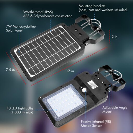 Wagan EL8588 1000 Lumen Integrated Solar Street Lamp Security Flood Light Motion Sensor Waterproof Weatherproof Dusk to Dawn Solar LED Light Lamp for Outdoor Garden Yard Path Parking Lot (4 Pack) - Image 6