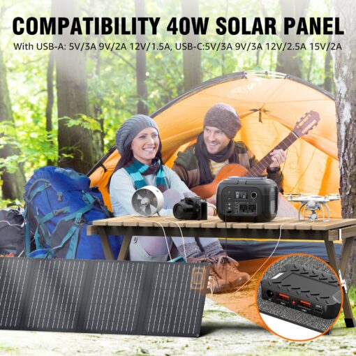 Solar Powered Generator 300W Peak/70400mAh, 260Wh Portable Power Station with Panels 40W Included, Solar Generator with AC Outlet 110V for Home Use, Camping, Outdoor, Power Backup - Image 6