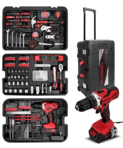 KINGTOOL Home Tool Set Kit - 286 PCS Home Auto Repair Tool Kit with Rolling Tool Box, Mechanic Tool Sets with 21V Max Cordless Power drill, Perfect for Homeowner, Diyer, Handyman