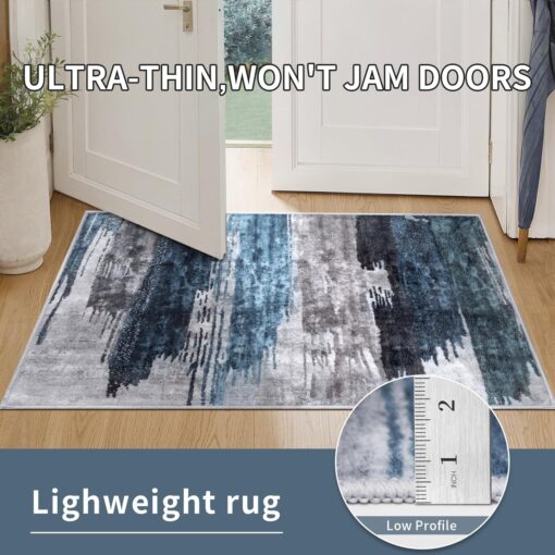 Ciicool Modern Abstract Deep Blue Gray Rug for Living Room, 8'x10' Machine Washable Area Rug Non-Slip Rug, Low-Pile Contemporary Indoor Dining Floor Carpet for Bedroom Office Under Table Home Decor - Image 5
