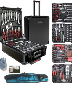 Arcwares 799pcs Aluminum Trolley Case Tool Set Silver, House Repair Kit Set, Household Hand Tool Set, with Tool Belt,Gift on Father's Day (Black)