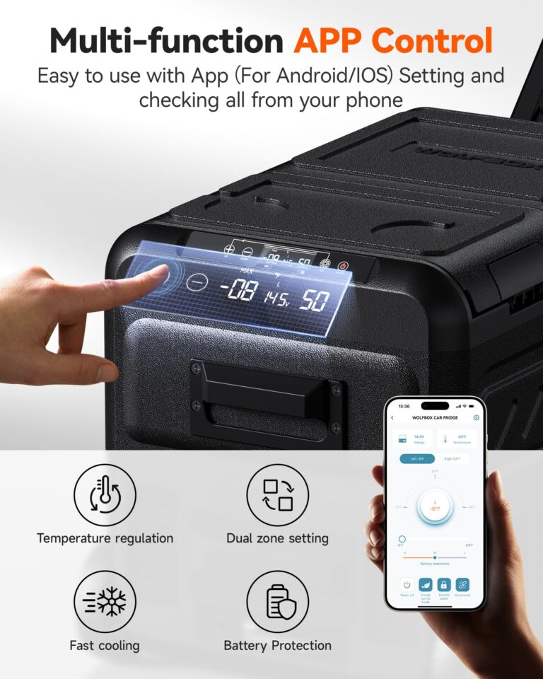 WOLFBOX 12V Car Refrigerator, 39 Quart Dual Zone Car Fridge, Portable Freezer(-8℉~68℉) with 12/24V DC 100/240V AC, APP Control Electric Cooler for Car, RV, Camping, Travel and Home Use - Image 5