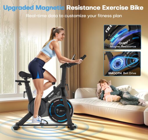 Exercise Bike, CHAOKE Quiet Magnetic Resistance 300LB Capacity Stationary Bike for Home with App Compatible, Indoor Bike with Comfortable Seat and Digital Display - Image 7