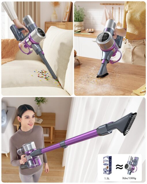 MIUZZY Cordless Vacuum Cleaner, 45Kpa Powerful Suction, 60 Mins Max Runtime, 4000mAh Large Batteries, Anti Hair Wrap Stick Vacuum, Vacuum Cleaners for Home, Pet Hair, Hard Floors and Carpets, Cars - Image 4