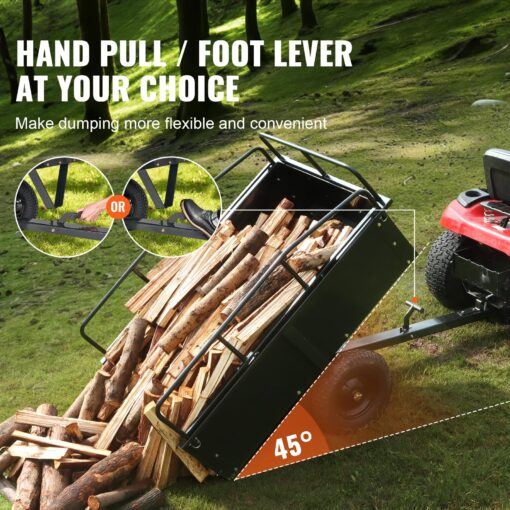 VEVOR Heavy Duty ATV Dump Cart - Steel Tow Behind trailer, 750 lbs, 15 Cubic Feet Garden Utility with Removable Sides - Image 8