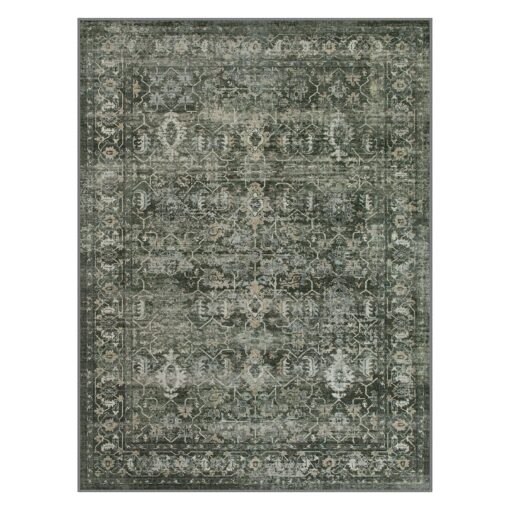 Lahome Boho Green Area Rugs 9x12 Living Room,Washable Large Rugs for Bedroom Aesthetic,Vintage Distressed Non Slip Low Pile Dining Room Rug Carpet for Home Office Playroom(9'x12',Green) - Image 2