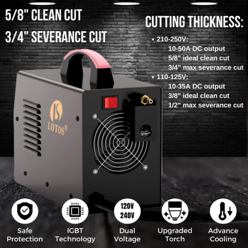 LOTOS LT5000D Plasma Cutter, 2024 Upgraded 5/8 inch 16mm Clean Cut 3/4 inch 20mm Severance Cut 50A Plasma Metal Cutter Machine, Plasma Cutting Equipment, Dual Voltage 120V or 240V, Brown - Image 6