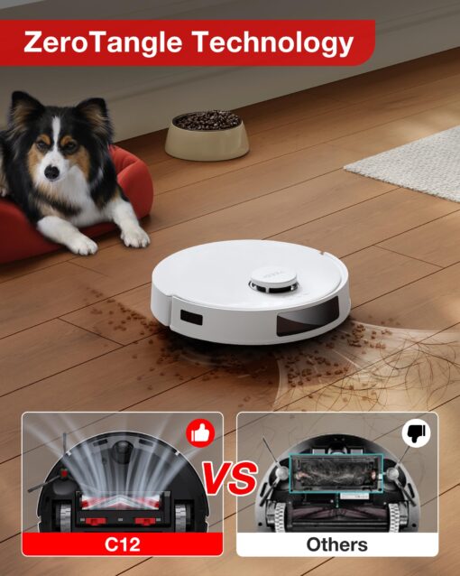 Yeedi C12 Robot Vacuum Cleaner and Mop, 8000Pa Strong Suction, ZeroTangle Brush, Smart Navigation, Self-Charging, White - Image 2