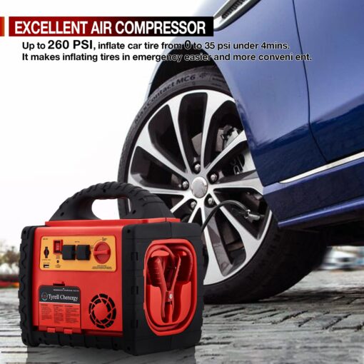 Tyrell Chenergy 1800 Amp Car Jump Starter with Air Compressor,Portable Power Station with 260 PSI Tire Inflator,400W Power Inverter Dual AC/DC Ports,2.1A USB Port,Battery Clamps - Image 5