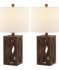 JONATHAN Y JYL1062A-SET2 Stewart 21.5" Wood LED Table Lamp Farmhouse, French Country, Rustic, Bohemian, Bedroom, Living Room, Office, College, Bookcase, Brown (Set of 2)