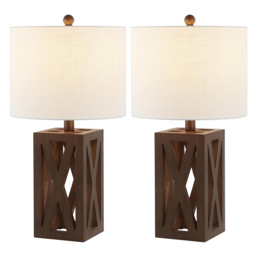 JONATHAN Y JYL1062A-SET2 Stewart 21.5" Wood LED Table Lamp Farmhouse, French Country, Rustic, Bohemian, Bedroom, Living Room, Office, College, Bookcase, Brown (Set of 2)