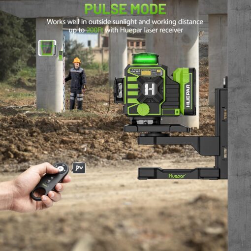 Huepar Laser Level 360 Self Leveling, W04CG Upgraded 4x360° Bluetooth Construction Lazer Leveler Tool with Electric Rotating Base ＆ Large LCD Screen, 4D 16 Lines Green Cross Laser Level - Image 3